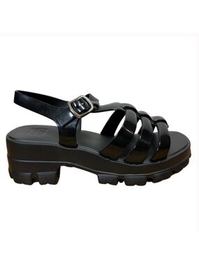 Platform Black Strappy Buckle Sandal - Women